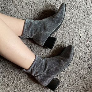Forever 21 Glitter Sock Boots w Block Heel